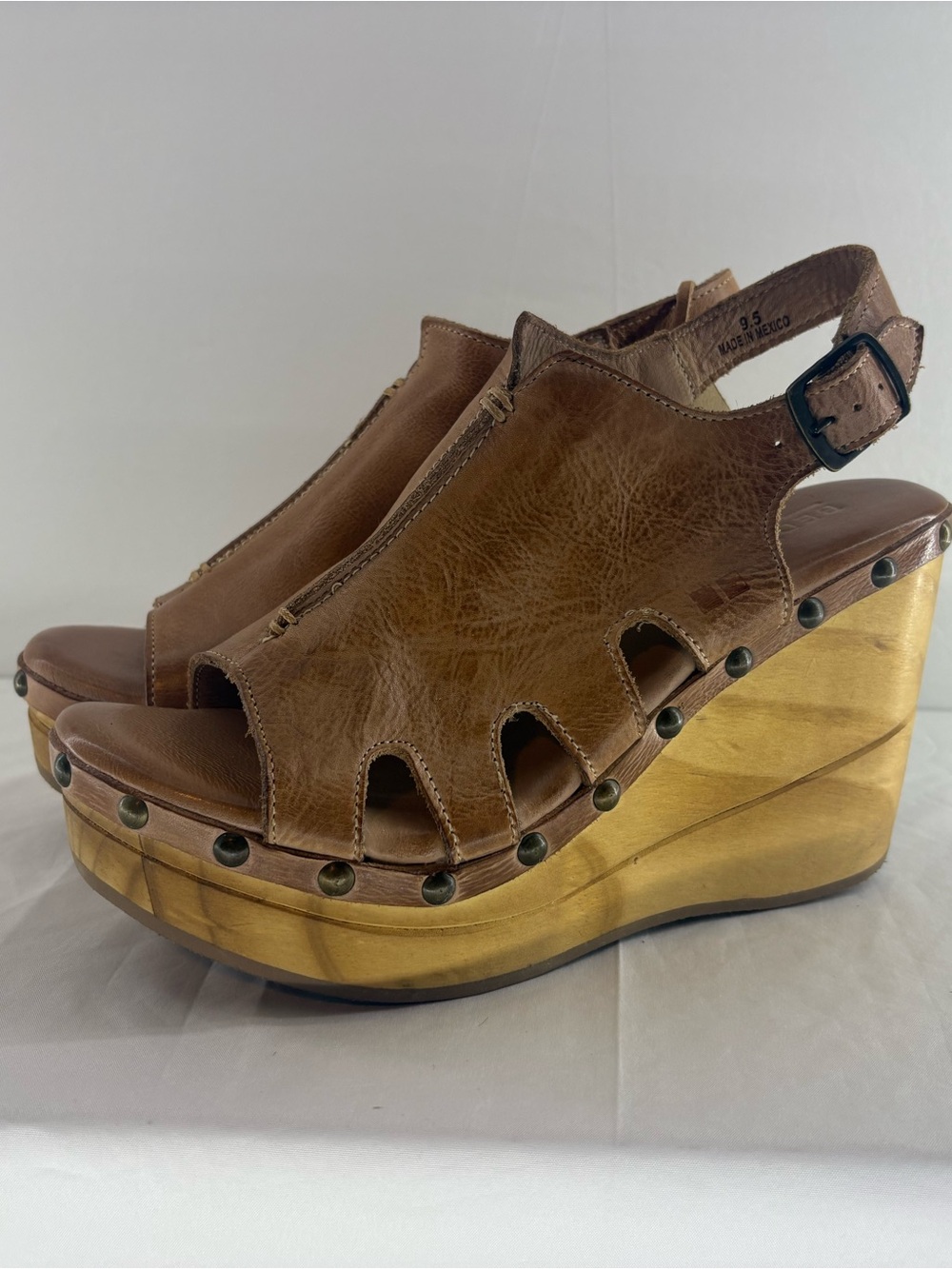 BED|STU Naiya wedge clogs Brown Leather Platform Wedge Sandals Womens 9.5